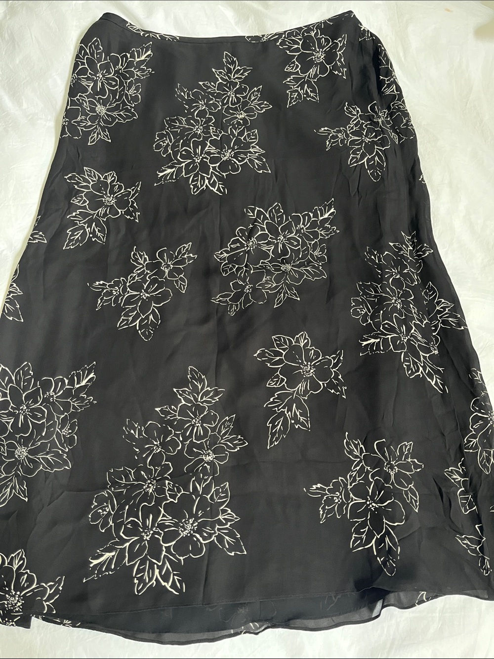 Rena Rowan Plus Size 20 silk black white floral print skirt midi/maxi 90’s Y2K